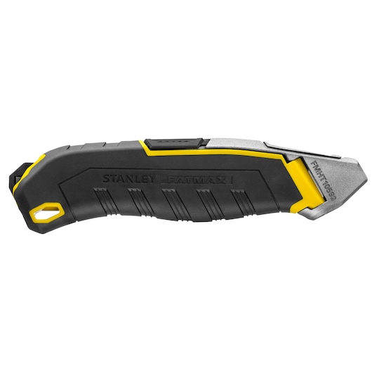 Couteau utilitaire STANLEY FMHT10592-0, poignée noire et jaune, vue latérale sur fond blanc.