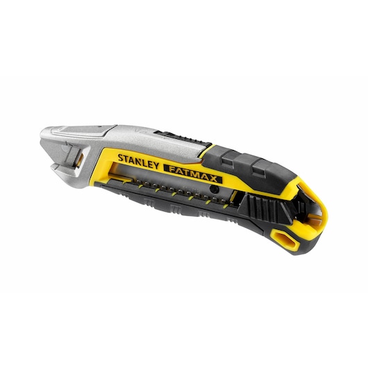 Foto van STANLEY FMHT10594-0 FATMAX afbreekmes met geel-zwart handvat, zijaanzicht op witte achtergrond.