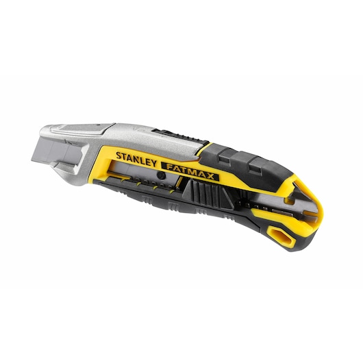 Foto van STANLEY FMHT10594-0 hobbymes, geel en zwart, zijaanzicht, met intrekbaar mes.