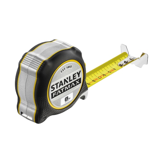 STANLEY FMHT38217-0 rolmaat, FATMAX serie, gele blad, hoekig productfoto op witte achtergrond.