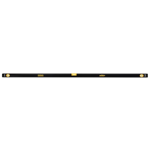 STANLEY FMHT42561-1 zwarte waterpas met gele accenten, recht van voren gefotografeerd op witte achtergrond.