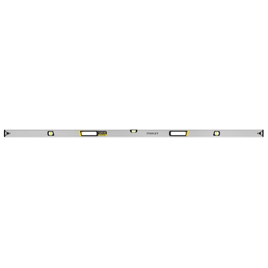 Photo du niveau à bulle box beam STANLEY FMHT43680-1, argenté avec accents noirs et jaunes, vue de face sur fond blanc.