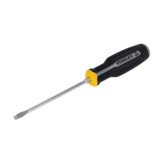 STANLEY FMHT65700-0 tournevis plat avec poignée noire et jaune, angle latéral sur fond blanc.