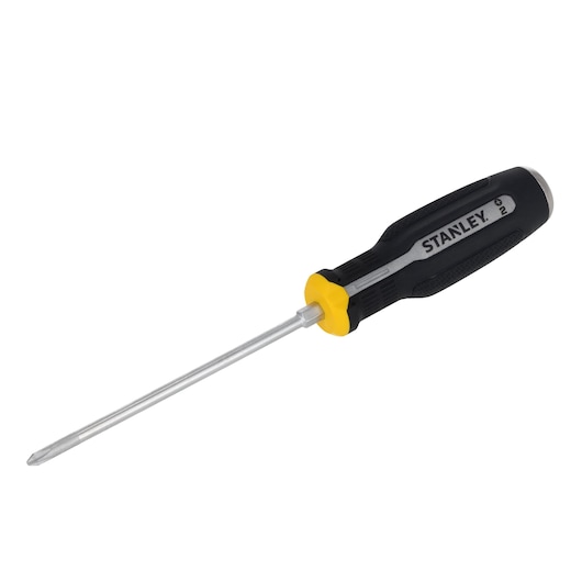 Photo du tournevis cruciforme STANLEY FMHT65701-0 avec manche ergonomique noir et jaune, vue latérale, fond blanc.