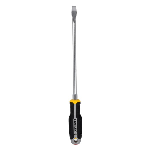 STANLEY FMHT65703-0 sleufschroevendraaier met zwart-gele handgreep, vooraanzicht, witte achtergrond.