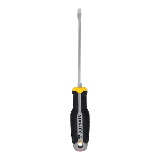 STANLEY FMHT65704-0 sleufschroevendraaier met zwart-gele handgreep, vooraanzicht op witte achtergrond.