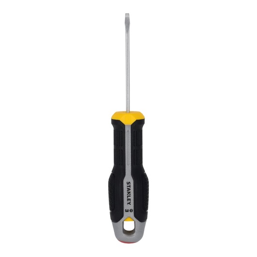 STANLEY FMHT65708-0 schroevendraaier met zwart-geel ergonomisch handvat, vooraanzicht, op witte achtergrond.