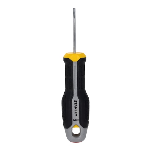 STANLEY FMHT65713-0 sleufschroevendraaier met zwart-geel handvat, vooraanzicht op witte achtergrond.