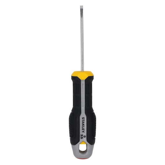 STANLEY FMHT65714-0 tournevis plat avec manche ergonomique noir et jaune, vue de face sur fond blanc.