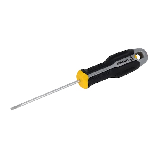 STANLEY FMHT65715-0 tournevis plat avec manche noir et jaune, vue latérale, fond blanc.