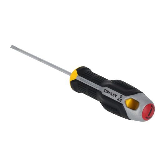 STANLEY FMHT65715-0 tournevis, pointe plate, manche ergonomique noir et jaune, vue avant sur fond blanc.
