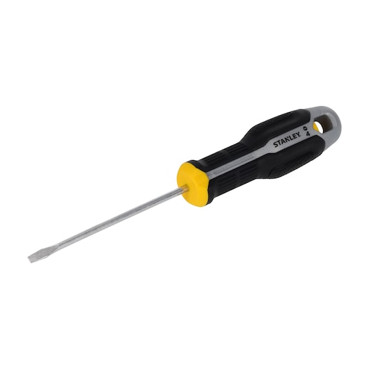 STANLEY FMHT65716-0 platte schroevendraaier met zwart-gele ergonomische handgreep, zijaanzicht foto.