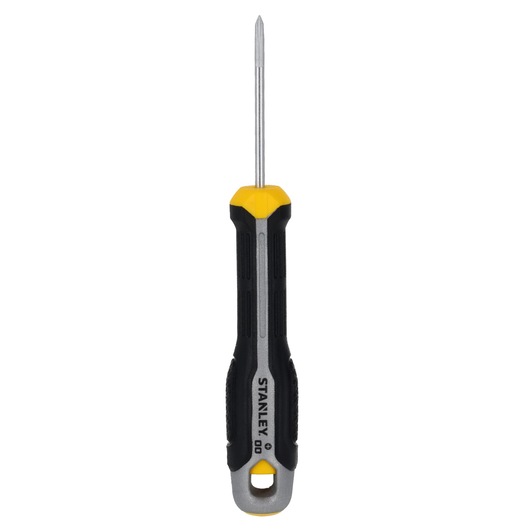 STANLEY FMHT65723-0 kruiskopschroevendraaier met zwart-gele handgreep, bovenaanzicht op witte achtergrond.