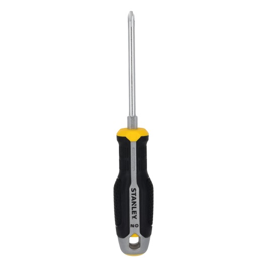 STANLEY FMHT65727-0 kruiskopschroevendraaier met zwart-geel ergonomisch handvat, vooraanzicht op witte achtergrond.
