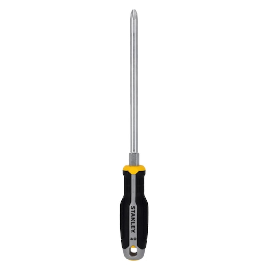 STANLEY FMHT65730-0 kruiskopschroevendraaier met zwart-gele handgreep, vooraanzicht op witte achtergrond.