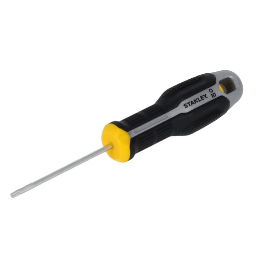 STANLEY FMHT65738-0 schroevendraaier met zwart-geel ergonomisch handvat, vooraanzicht op witte achtergrond.
