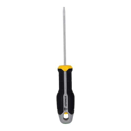STANLEY FMHT65740-0 schroevendraaier met zwart-geel handvat, frontaal gefotografeerd op witte achtergrond.