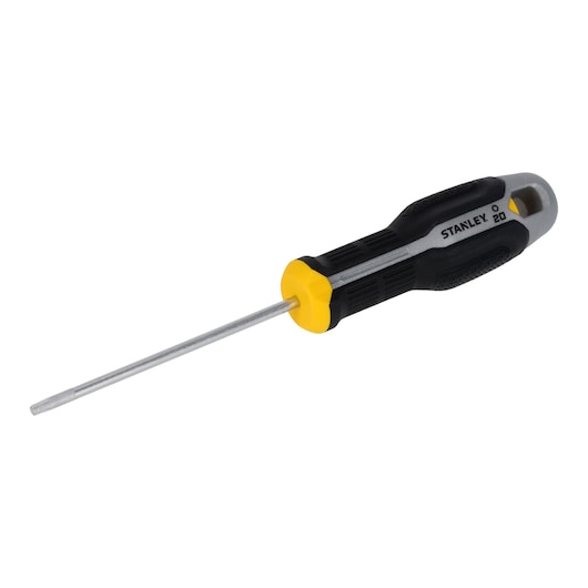STANLEY FMHT65740-0 schroevendraaier met zwart-geel handvat, zijaanzicht op witte achtergrond.