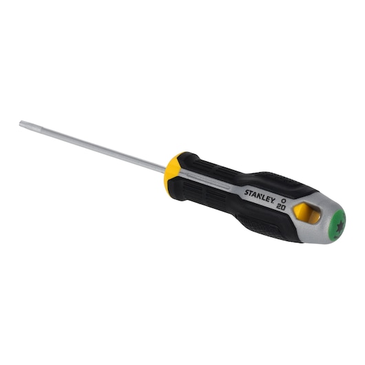 STANLEY FMHT65740-0 zwarte en gele schroevendraaier, zijaanzicht, zachte handgreep.