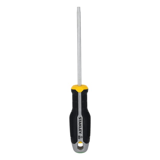 STANLEY FMHT65742-0 schroevendraaier met zwart en geel handvat, vooraanzicht op witte achtergrond.
