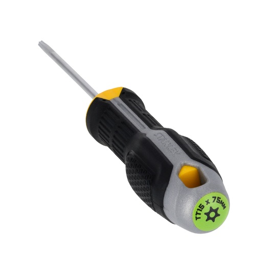 STANLEY FMHT65745-0 tournevis Torx avec manche noir et jaune, TT15 x 75mm, vue en angle sur fond blanc.