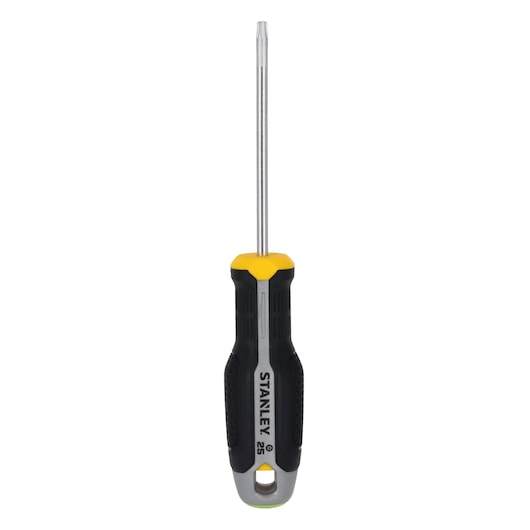 STANLEY FMHT65747-0 schroevendraaier met zwart-gele handgreep, voorkant op witte achtergrond.