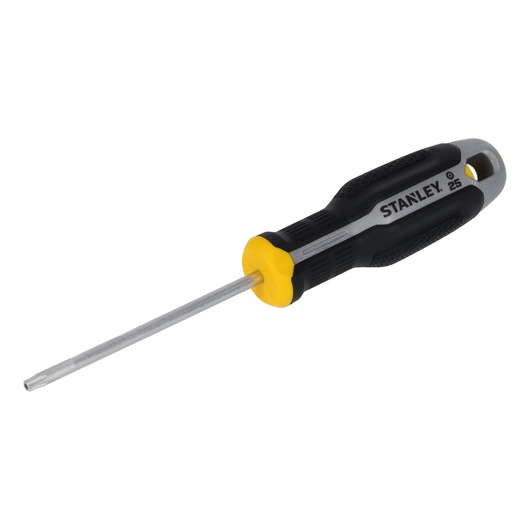 STANLEY FMHT65747-0 schroevendraaier met zwart-geel ergonomisch handvat, zijaanzicht op witte achtergrond.