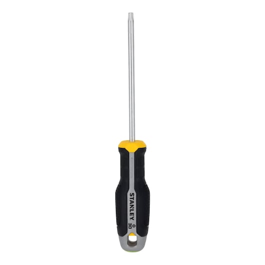 STANLEY FMHT65748-0 torx-schroevendraaier met zwart-geel ergonomisch handvat, vooraanzicht op witte achtergrond.