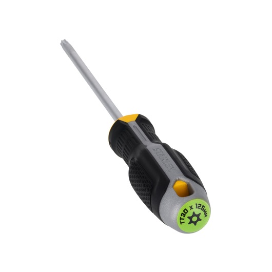 STANLEY FMHT65748-0 Torx-schroevendraaier met zwart-gele ergonomische handgreep, vooraanzicht op witte achtergrond.