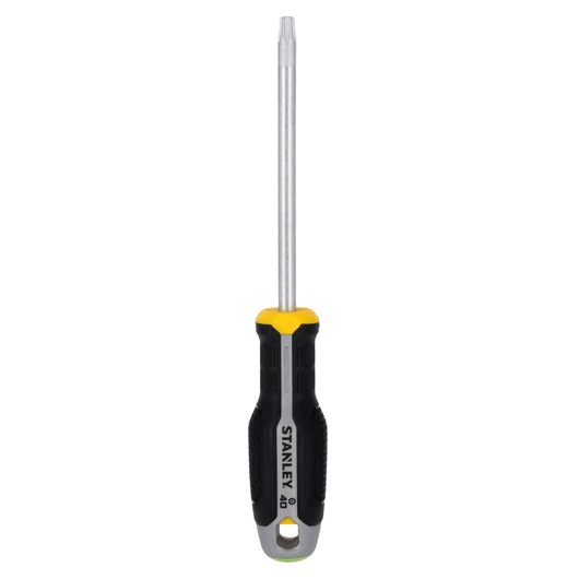 STANLEY FMHT65749-0 Torx-schroevendraaier met zwart-gele ergonomische handgreep, vooraanzicht, witte achtergrond.
