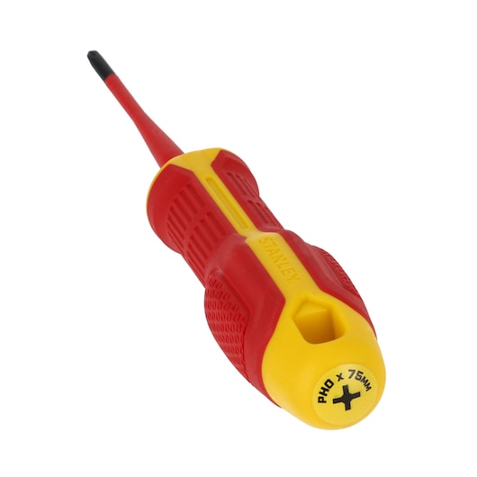 Tournevis isolé Phillips STANLEY FMHT65754-0, manche rouge et jaune, vue avant sur fond blanc.