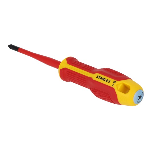 STANLEY FMHT65758-0 tournevis Phillips isolé avec poignée rouge et jaune, vue de face, fond blanc.