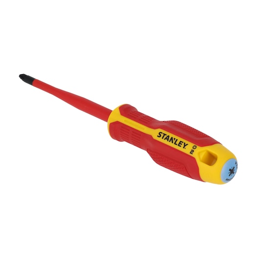 STANLEY FMHT65759-0 tournevis isolé Phillips, rouge et jaune, vue avant sur fond blanc.