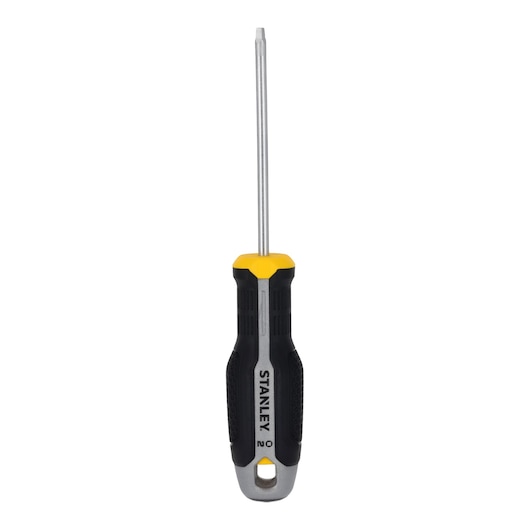 STANLEY FMHT65785-0 schroevendraaier met zwart en geel ergonomisch handvat, vooraanzicht op witte achtergrond.