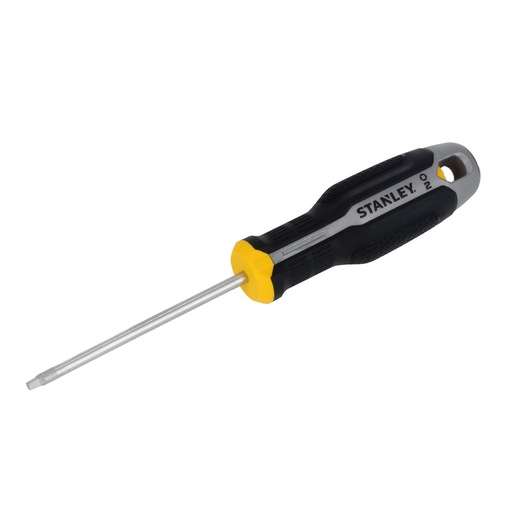 Tournevis STANLEY FMHT65785-0 avec poignée ergonomique noire et jaune, vue latérale, fond blanc.