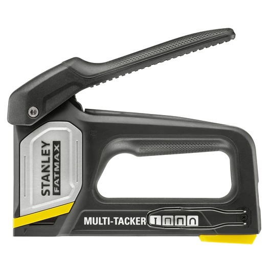 Agrafeuse manuelle STANLEY FMHT70401-0, noire et argentée, vue latérale gauche, marquages FATMAX et MULTI-TACKER.