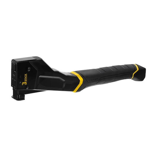 Photographie du marteau agrafeur STANLEY FMHT81394-9 noir et jaune, vue latérale sur fond blanc.