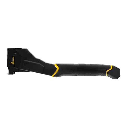 STANLEY FMHT81394-9 agrafeuse robuste vue latérale, corps noir avec accents jaunes, poignée ergonomique.