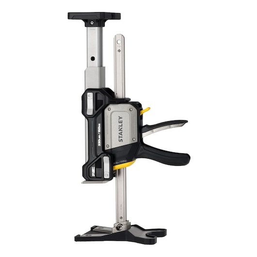 STANLEY FMHT83558-1 fotografie van een zware verstelbare klem, zijaanzicht, zwarte en zilveren afwerking.