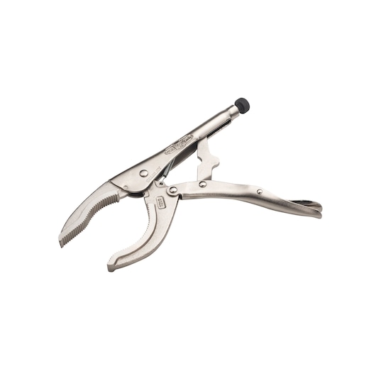 STANLEY STHT84900-0 pince-étau à mâchoires courbes, métal argenté, vue latérale sur fond blanc.