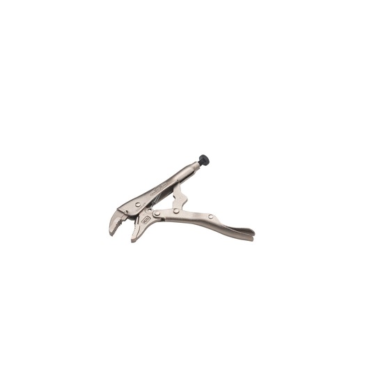 STANLEY FMHT84904-0 pince-étau à mâchoires courbes, finition métal argenté, vue latérale sur fond blanc.