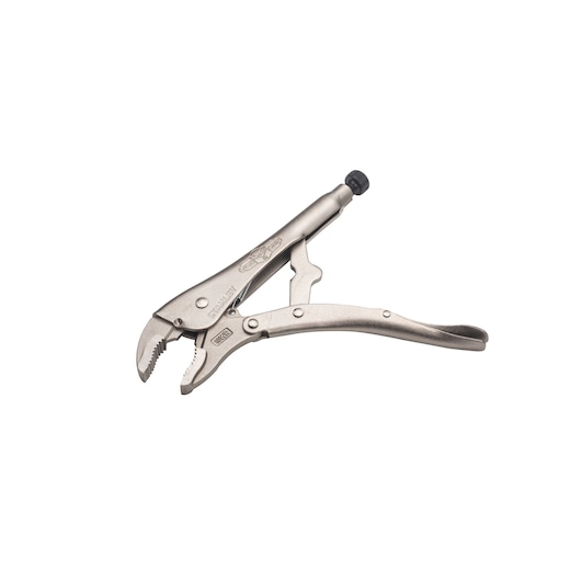 STANLEY FMHT84906-0 pince-étau à mâchoires courbes, finition argentée, vue latérale du produit sur fond blanc.