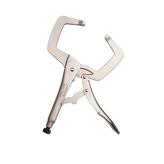 STANLEY FMHT84912-0 pince-étau en C métallique à larges mâchoires, vue de côté droit sur fond blanc.