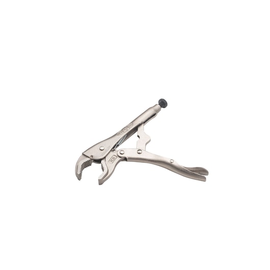 Pinces étau à mâchoires courbes STANLEY FMHT84914-0, métal argenté, vue latérale sur fond blanc.