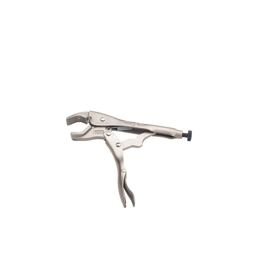 STANLEY FMHT84914-0 pince-étau à mâchoires courbes, métal argenté, vue latérale sur fond blanc.