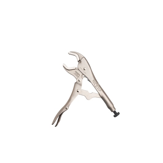 STANLEY FMHT84914-0 pince-étau à mâchoires courbes, métal argenté, vue latérale sur fond blanc.