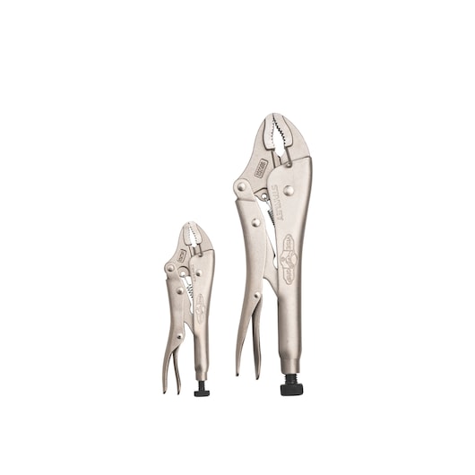 STANLEY FMHT84920-0 lot de deux pinces étau argentées, mâchoire droite, vue de face sur fond blanc.