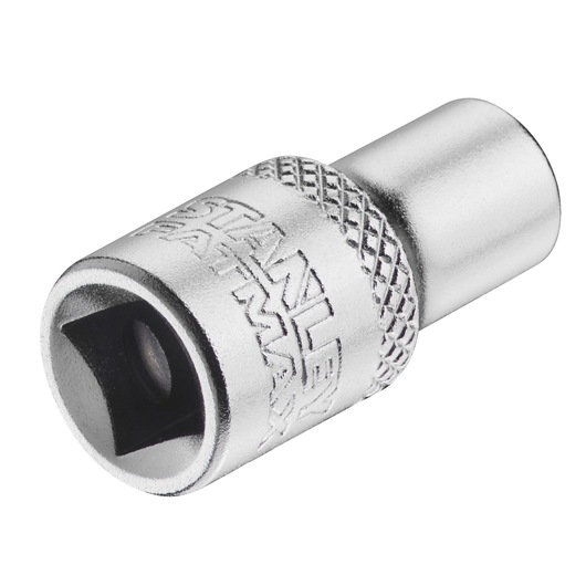 STANLEY FMMT17190-0 adaptateur de douille chromé avec prise moletée, photographie sur fond blanc.
