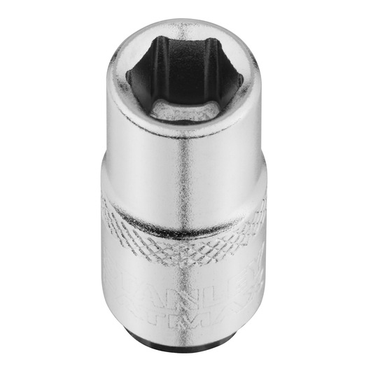 STANLEY FMMT17192-0 verchroomde dopsleutel, zeskant, frontaal, tool accessoire, witte achtergrond.