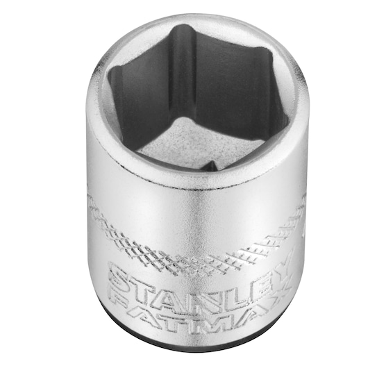 STANLEY FMMT17207-0 dopsleutel, zilver, hexagonale vorm, gegraveerd merk, frontale foto.